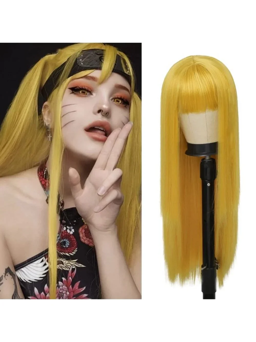 Women's Yellow Long Curly Wig With Wavy Synthetic Cosplay Halloween Wig